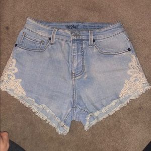 Light Wash Lace High Waisted Jean Shorts
